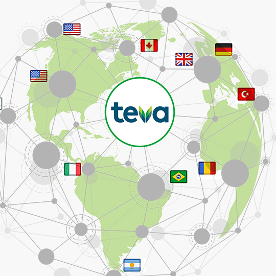 Image depicting Teva's global network of partners, emphasizing collaboration and local engagement through regional websites.